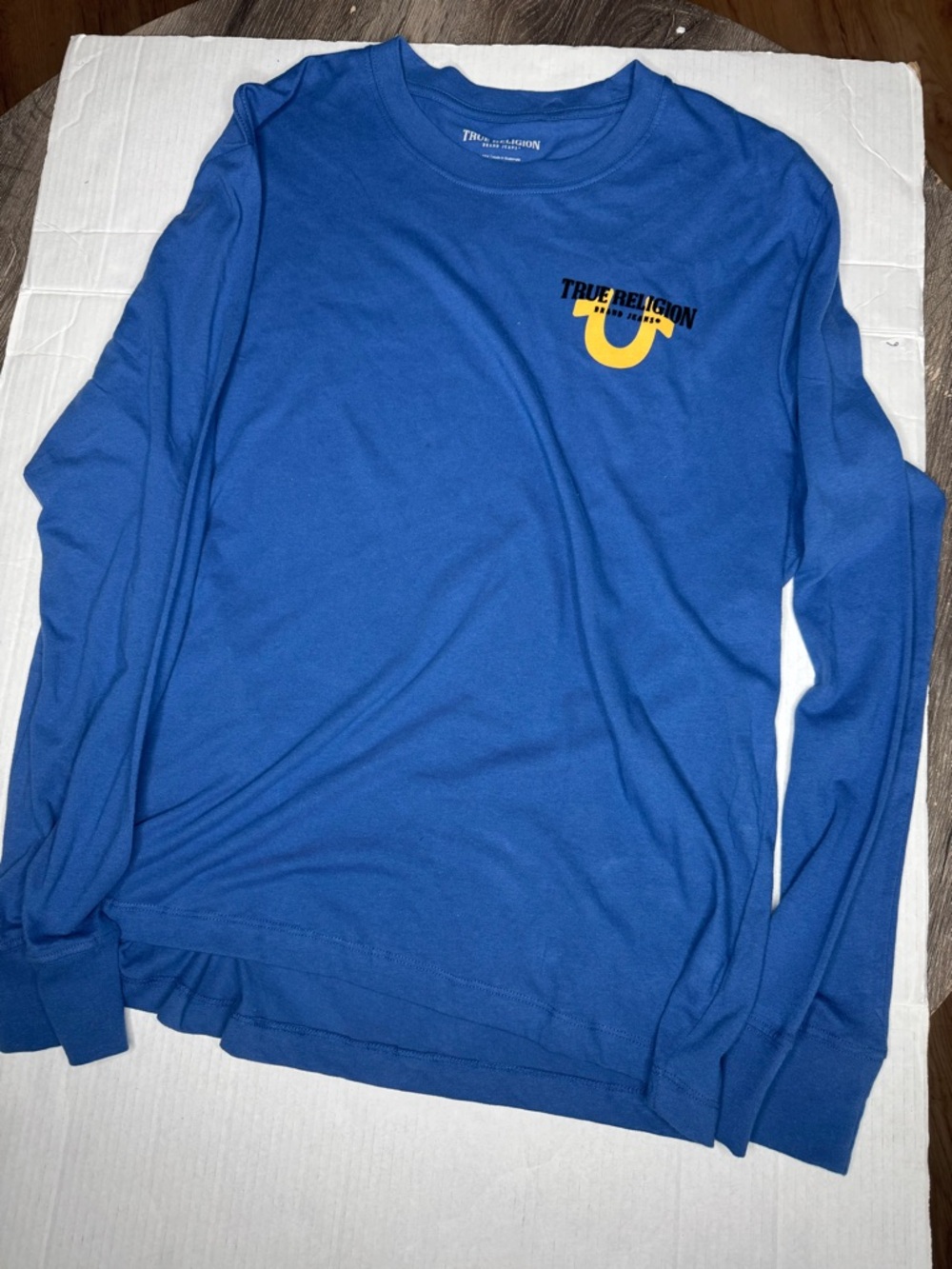 True Religion Royal Blue Long Sleeve Shirt with Yellow Logo